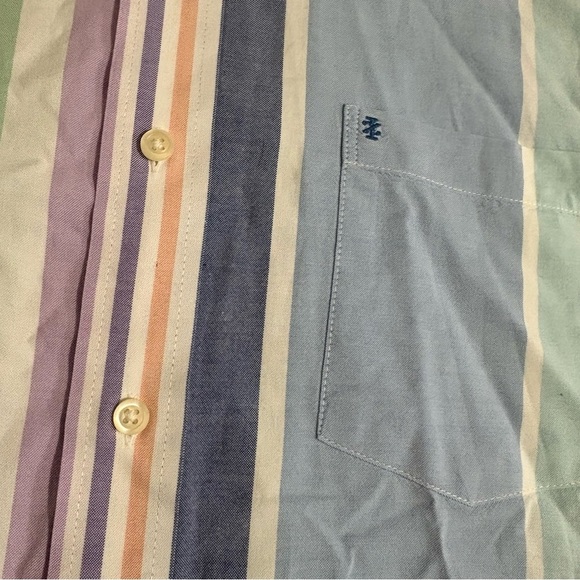 IZOD Saltwater Mens Sz L Button Up Multicolor Stripe Pastel Relaxed Preppy - Picture 9 of 12